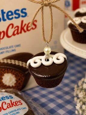 Hostess Cupcake Ornament | Handmade Chocolate Cupcake Charm | Nostalgic Dessert